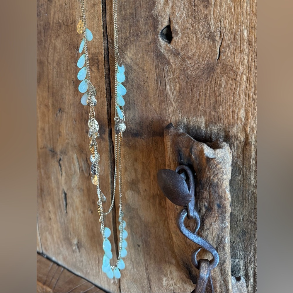 Gold-Tone Chain Necklace with Aqua Teardrop Accents